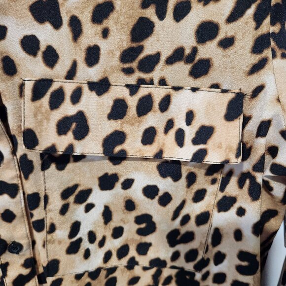 Calvin Klein Women's Brown Leopard Print Long Sleeve Roll -Tab Blouse Top -Small - Picture 3 of 9